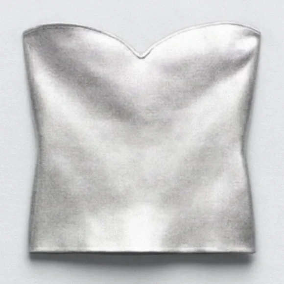ZARA Silver Foil Metallic Strapless Tube Top - Picture 4 of 9